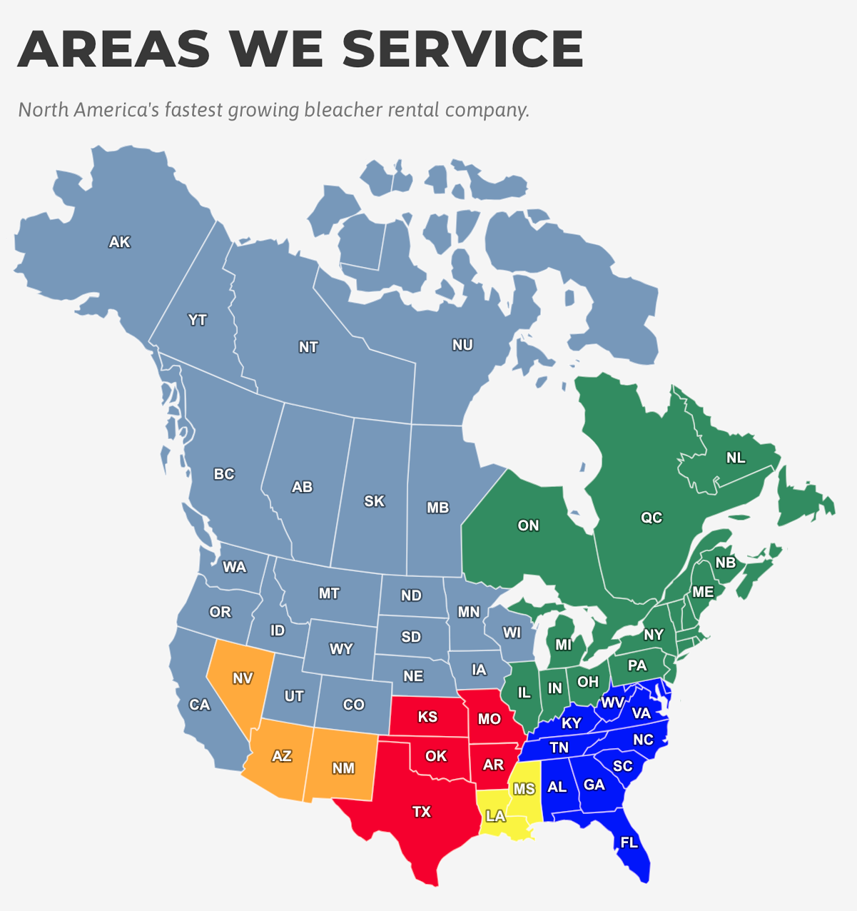 Bleacher Rentals Service Area Map