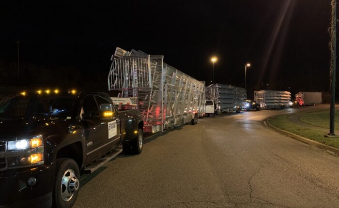 Row of bleachers ready to roll